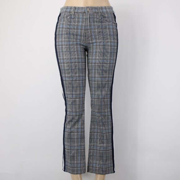 Mother Pant Sz 28 x 27 Black Blue White Striped Side Plaid Straight Cotton Pant - Picture 4 of 16